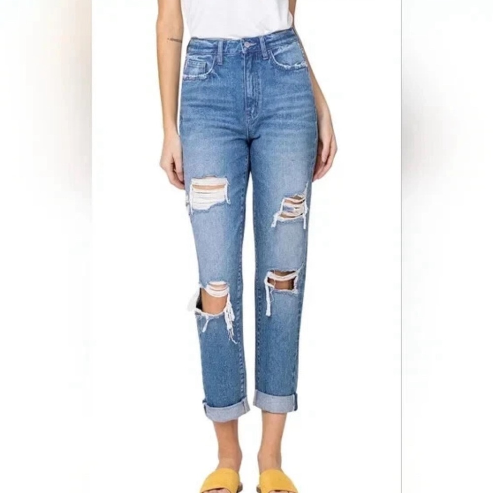 Vervet Distressed Rigid Mom Jean 100% Cotton